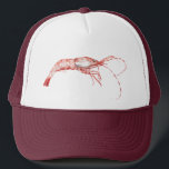 Shrimp Themed Trucker Hat<br><div class="desc">A Unique pink shrimp themed hat,  add a name to personalize it!</div>