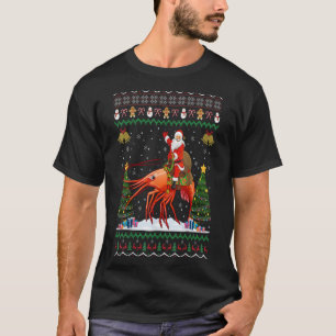 Shrimp Ugly Xmas Gift Santa Riding Shrimp Christma T-Shirt