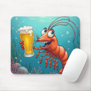 Shrimp With a Glass of Beer Underwater Mouse Pad