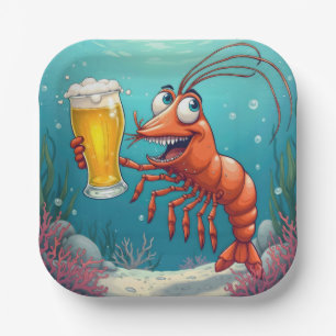 Shrimp With a Glass of Beer Underwater Paper Plate