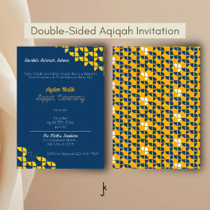 SHRIMPLY Blue Yellow Pattern, Aqiqah Baby Shower Invitation