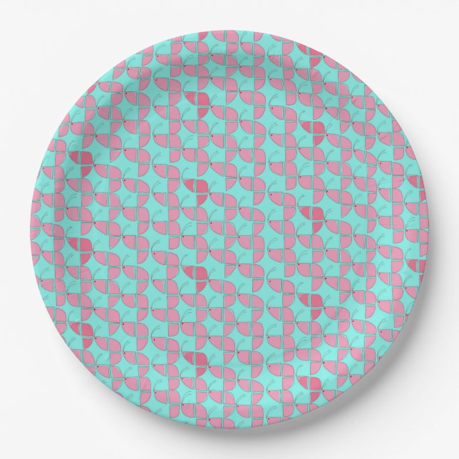 SHRIMPLY Pink Teal Pattern, Aqiqah Baby Shower Paper Plate (Front)