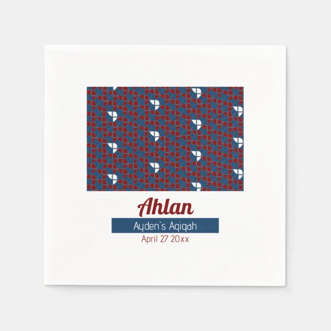 SHRIMPLY Red Blue Pattern, Aqiqah Baby Shower Napkin (Front)