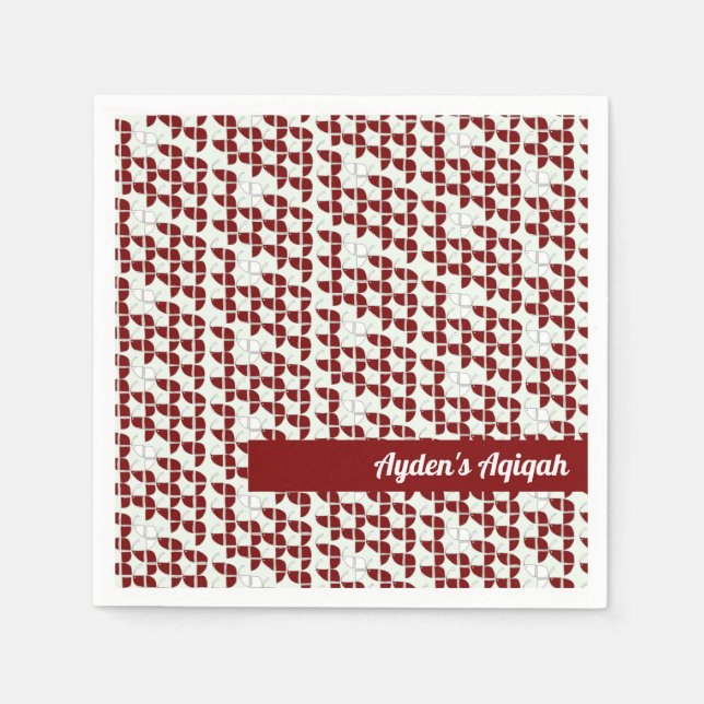 SHRIMPLY Red White Pattern, Aqiqah Baby Boy Shower Napkin (Front)