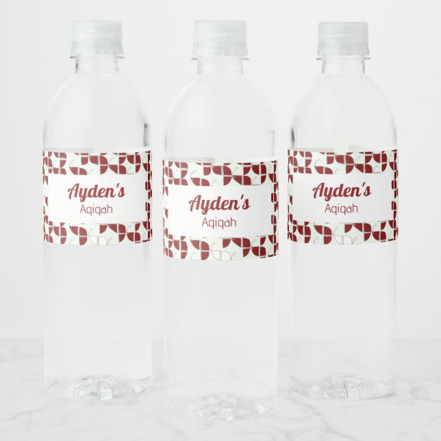 SHRIMPLY Red White Pattern, Aqiqah Baby Shower Water Bottle Label (Bottles)