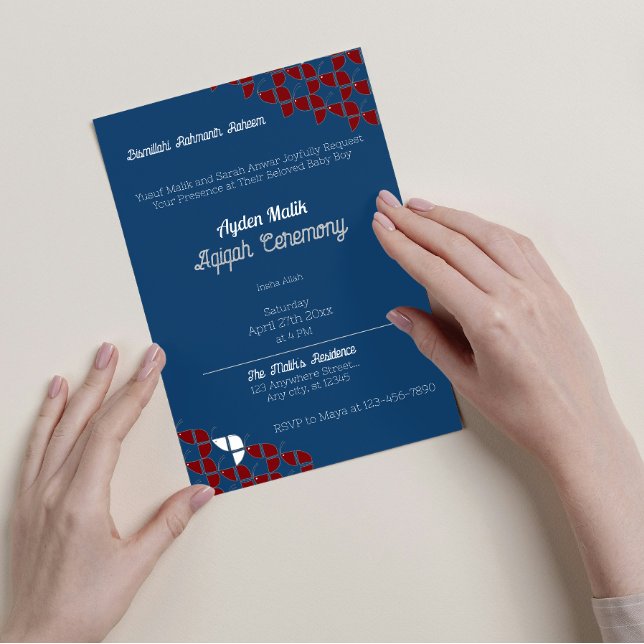 SHRIMPLY Retro Blue Red, Aqiqah Baby Shower Invitation (Creator Uploaded)