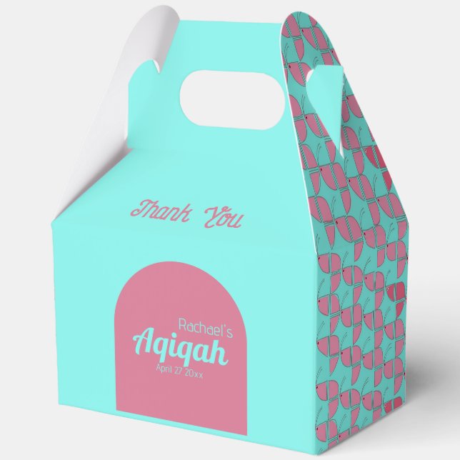 SHRIMPLY Teal Pink, Baby Girl Aqiqah Baby Shower Favour Box (Front)