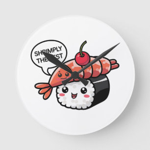shrimply the best kawaii sushi round clock