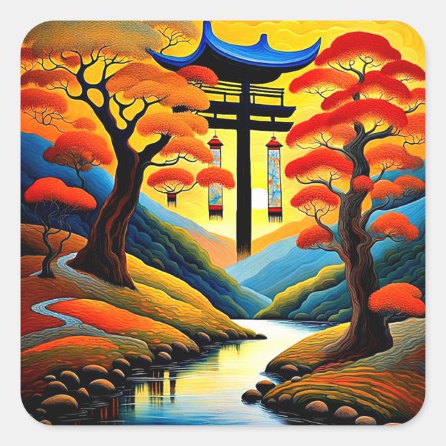 Shrine at Sunset 5 Square Sticker (Front)
