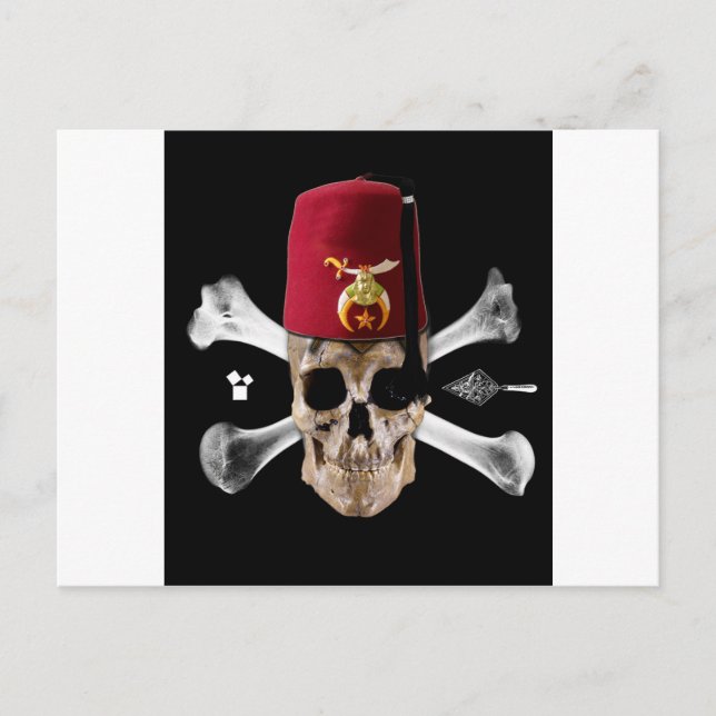 Shriner Masonic  Skull and Bones with Fez Postcard (Front)