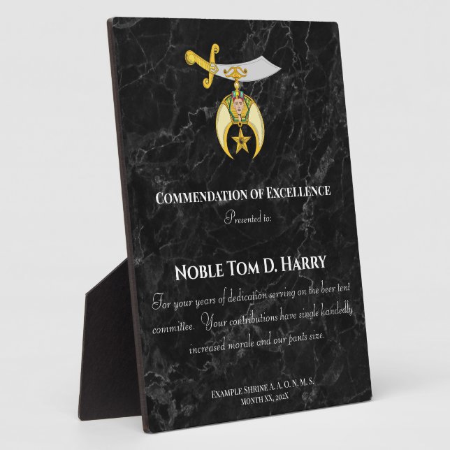 Shriners Appreciation Award Plaque (Side)