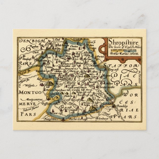 Shropshire County England Old Antiquarian Map Postcard (Front)