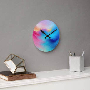 “Shroudglen” Pink and Blue Landscape Seascape.  Round Clock