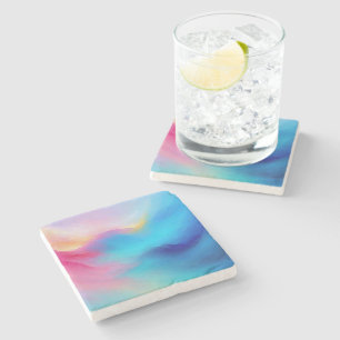 “Shroudglen” Pink and Blue Landscape Seascape. Stone Coaster
