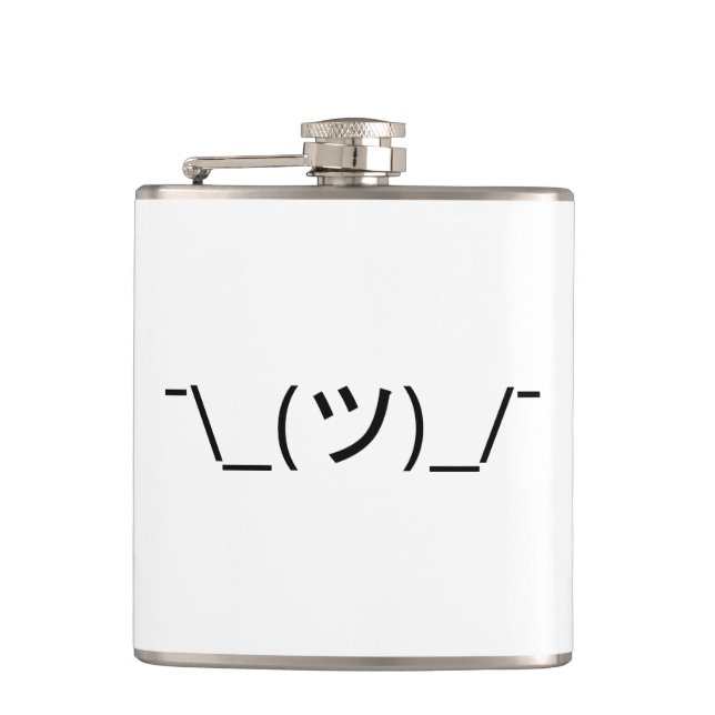 Shrug Emoticon ¯\_(ツ)_/¯ Japanese Kaomoji Hip Flask (Front)