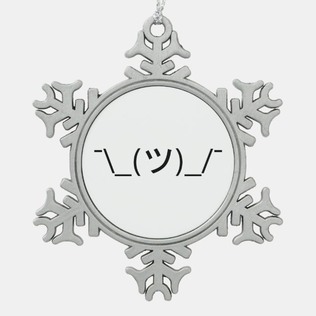 Shrug Emoticon ¯\_(ツ)_/¯ Japanese Kaomoji Snowflake Pewter Christmas Ornament (Front)