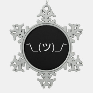 Shrug Emoticon ¯\_(ツ)_/¯ Japanese Kaomoji Snowflake Pewter Christmas Ornament