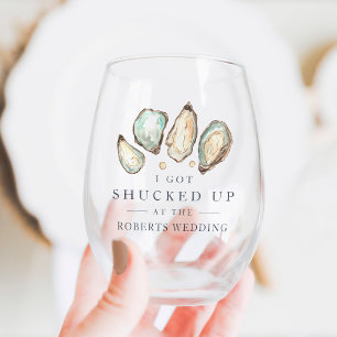 Shucked Up   Coastal Oyster Wedding Favor Stemless Wine Glass