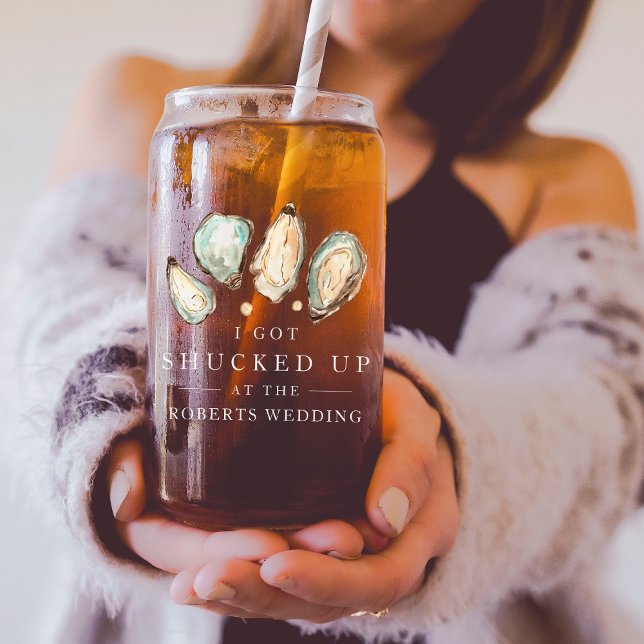 Shucked Up | Coastal Oyster Wedding Favour Can Glass (Creator Uploaded)
