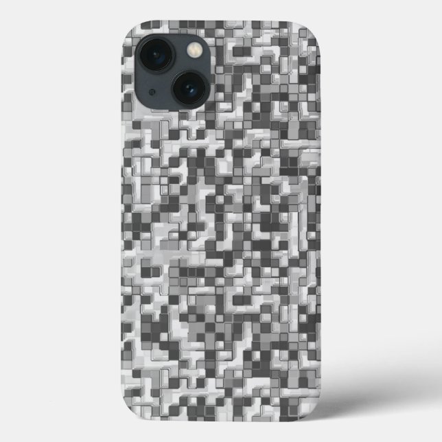 Shuffled small squares in tones of grey to clear Case-Mate iPhone case (Back)