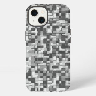 Shuffled small squares in tones of grey to clear iPhone 13 case