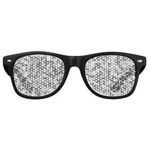 Shuffled small squares in tones of grey to clear retro sunglasses