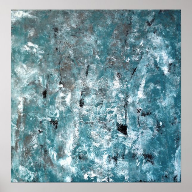 'Shuffling' Teal and Grey Abstract Art Poster (Front)