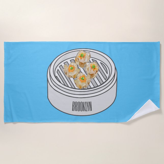Shumai dim sum cartoon illustration beach towel (Front)