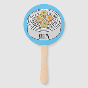 Shumai dim sum cartoon illustration hand fan
