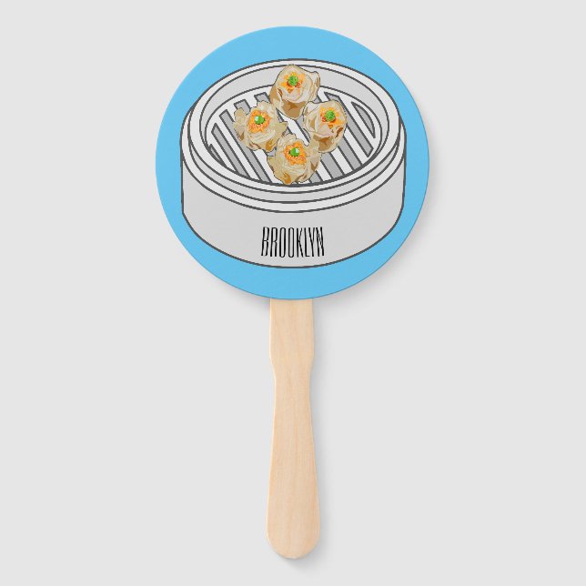 Shumai dim sum cartoon illustration hand fan (Front)