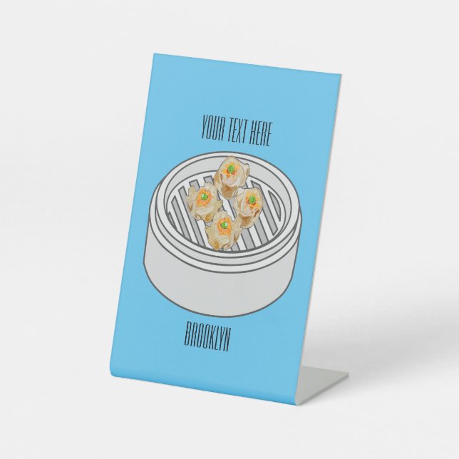 Shumai dim sum cartoon illustration pedestal sign (Front)