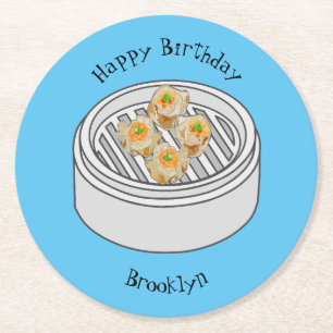 Shumai dim sum cartoon illustration round paper coaster