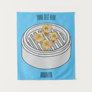 Shumai dim sum cartoon illustration tapestry