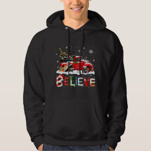 Shunk Riding Red Truck Christmas Tree Believe Sant Hoodie