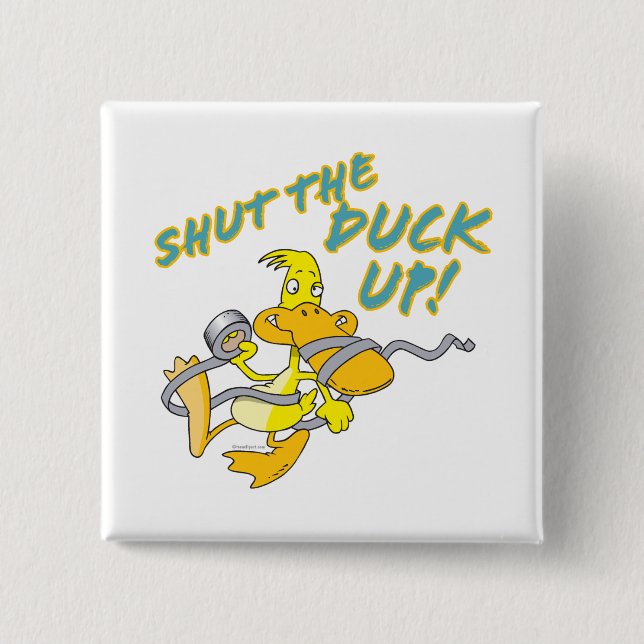shut the duck up duct tape duck toon 15 cm square badge (Front)