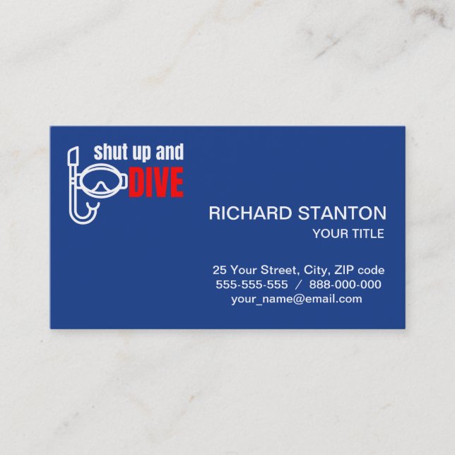 Shut up and dive business card (Front)