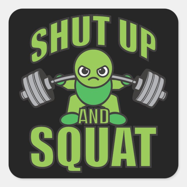 Shut Up And Squat Kawaii Anime Powerlifter Cartoon Square Sticker (Front)