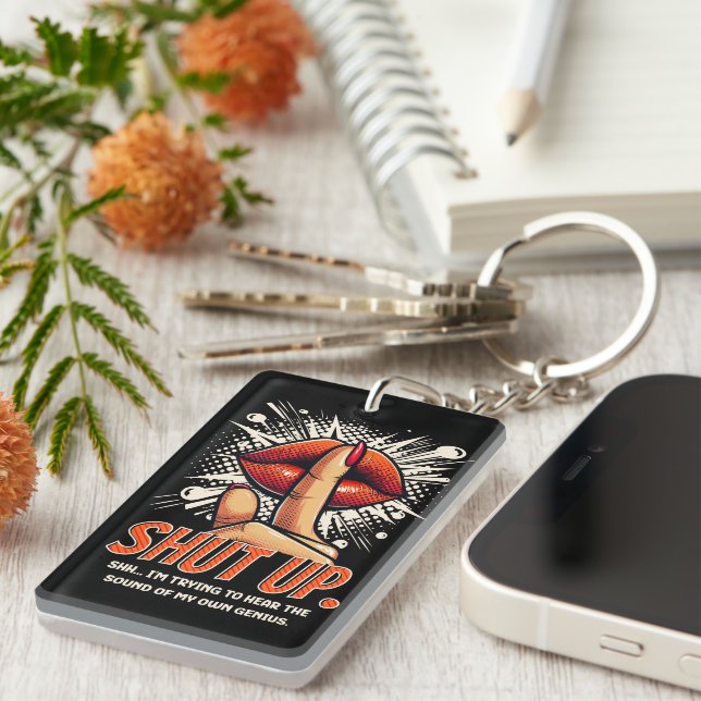 Shut up funny comic woman lips  key ring (Front Right)