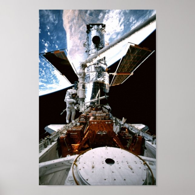 Shuttle Discovery Docked with Hubble Telescope Poster (Front)