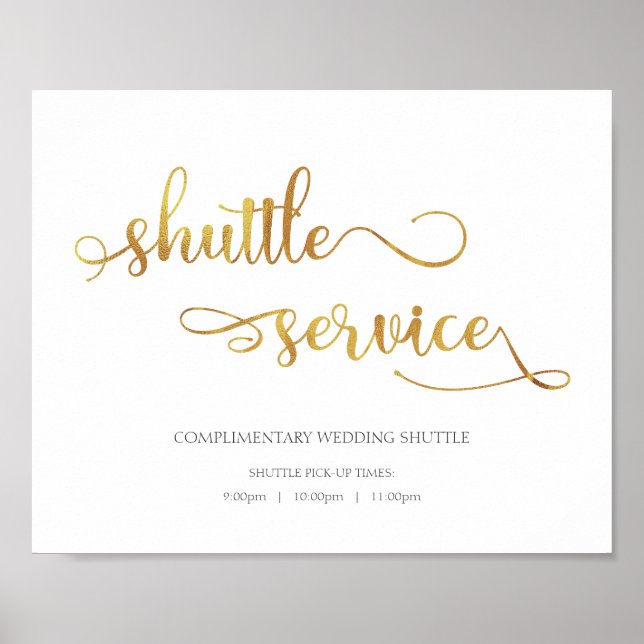 Shuttle service gold White Wedding Sign (Front)