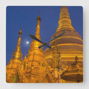 Shwedagon Pagoda at night, Myanmar Square Wall Clock