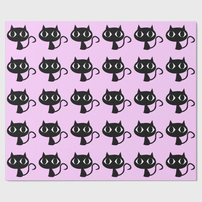 SHY BLACK CAT STENCIL PATTERN  WRAPPING PAPER (Flat)