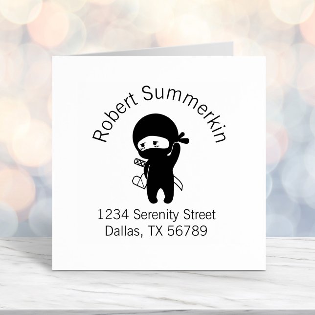 Shy Blushing Ninja Holding Origami Heart Address Self-inking Stamp (Creator Uploaded)