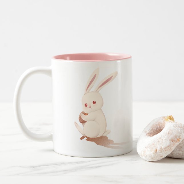 Shy Bunny Pink Two Tone Mug (With Donut)