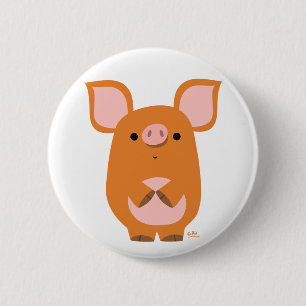Shy Cartoon Pig button badge