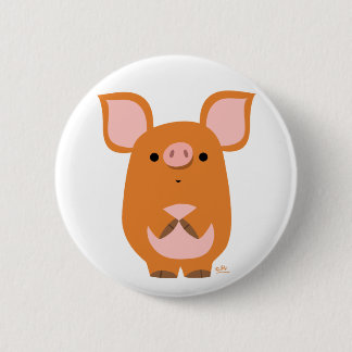 Shy Cartoon Pig button badge
