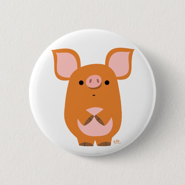 Shy Cartoon Pig button badge (Front)