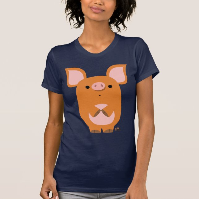 Shy Cartoon Pig custom women T-shirt (Front)