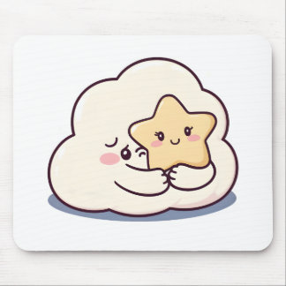 Shy Cloud Hugging a Star – Dreamy Cute Sky Charact Mouse Pad