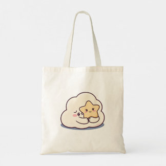 Shy Cloud Hugging a Star – Dreamy Cute Sky Charact Tote Bag
